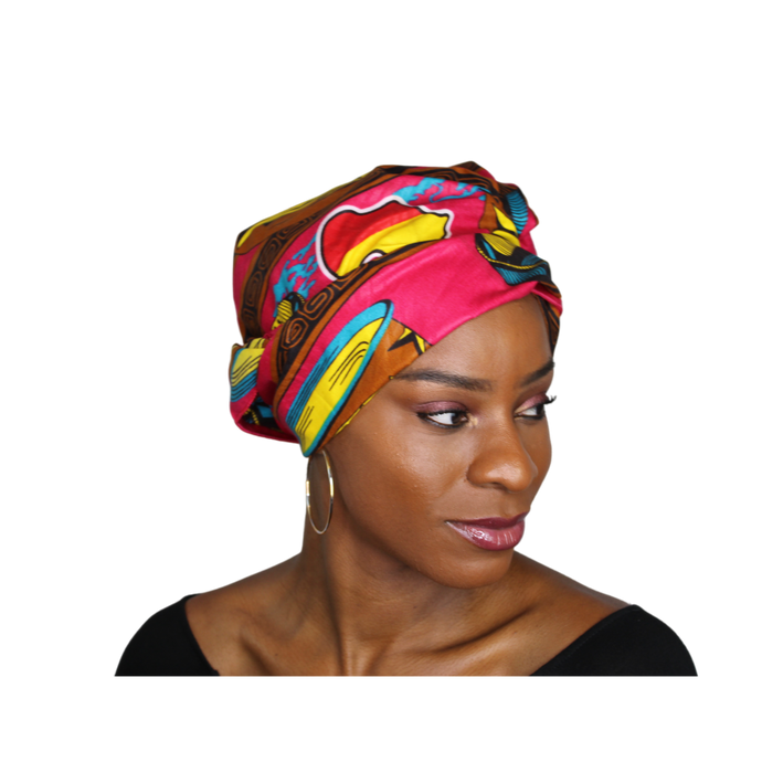 Ankara Headwrap and Scarf Dashiki African Print Kente (Pink Safari) - Jamgal