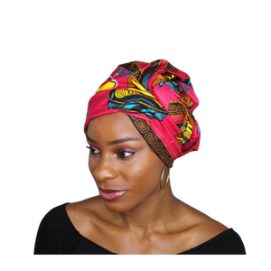 Ankara Headwrap and Scarf Dashiki African Print Kente (Pink Safari) - Jamgal