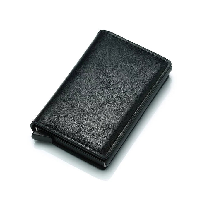 RFID Blocking Minimalist PU Leather Wallet with Slide Out Card Case Card Holder (Black_ - Jamgal