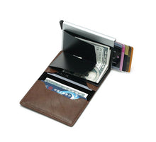 Load image into Gallery viewer, RFID Blocking Minimalist PU Leather Wallet with Slide Out Card Case Card Holder (Dark Brown) - Jamgal