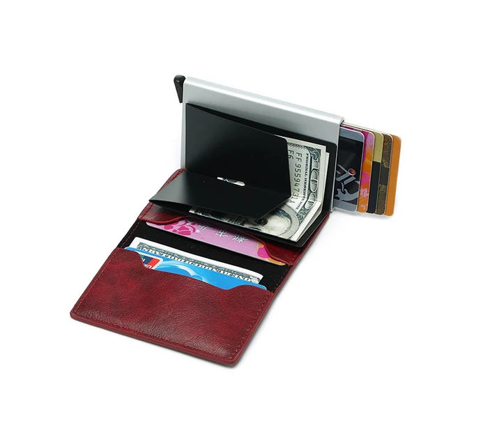 RFID Blocking Minimalist PU Leather Wallet with Slide Out Card Case Card Holder (Red) - Jamgal