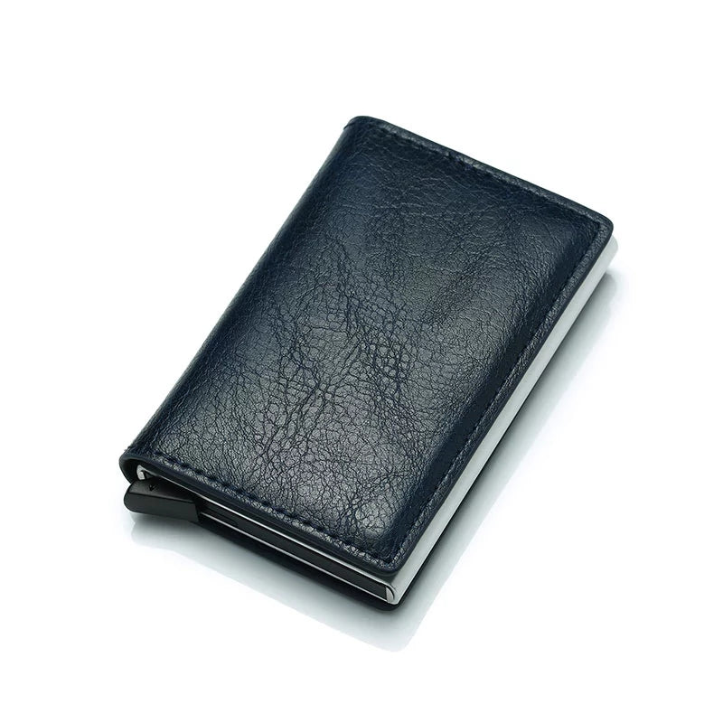 RFID Blocking Minimalist PU Leather Wallet with Slide Out Card Case Card Holder (Dark Blue) - Jamgal