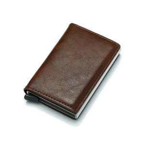 RFID Blocking Minimalist PU Leather Wallet with Slide Out Card Case Card Holder (Dark Brown) - Jamgal