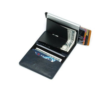 Load image into Gallery viewer, RFID Blocking Minimalist PU Leather Wallet with Slide Out Card Case Card Holder (Dark Blue) - Jamgal