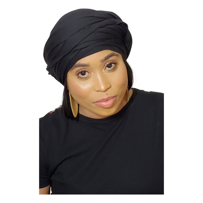 Turban Headwrap Scarf Head Tie Hijab-Stretch Jersey (Black) - Jamgal