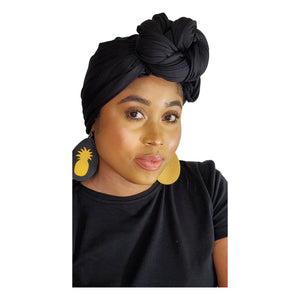 Turban Headwrap Scarf Head Tie Hijab-Stretch Jersey (Black) - Jamgal