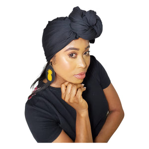 Turban Headwrap Scarf Head Tie Hijab-Stretch Jersey (Black) - Jamgal