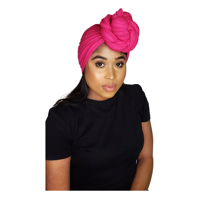 Turban Headwrap Scarf Head Tie Hijab-Stretch Jersey (HotPink) - Jamgal