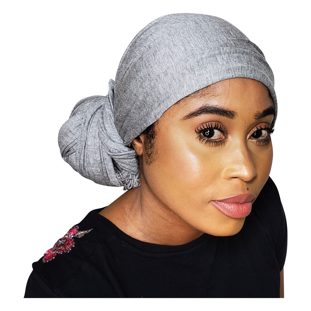 Turban Headwrap Scarf Head Tie Hijab-Stretch Jersey(Gray) - Jamgal