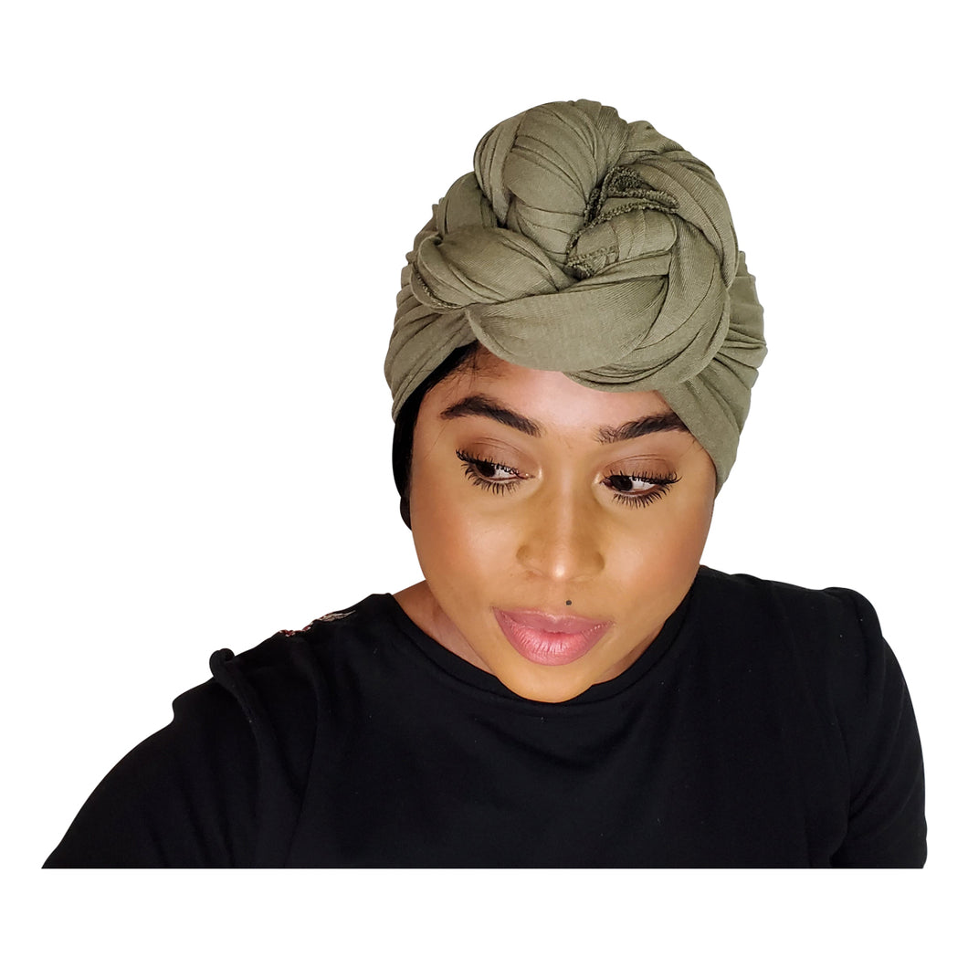 Head Wrap Soft Stretch Jersey Scarf Long Hair Turban Tie Headband HeadWrap for Women in Solid Colors by Jamgal (Olive) - Jamgal