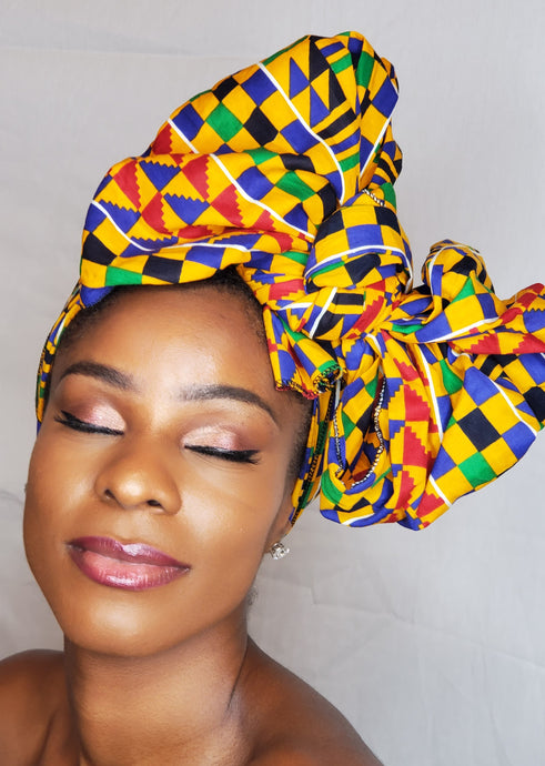 Ankara Headwrap and Scarf Dashiki African Print Kente (Checkered Nigeria Ankara) - Jamgal