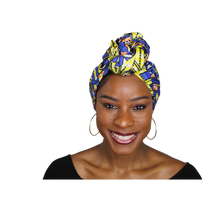 Load image into Gallery viewer, Ankara Headwrap and Scarf Dashiki African Print Kente (Blue and yellow) - Jamgal