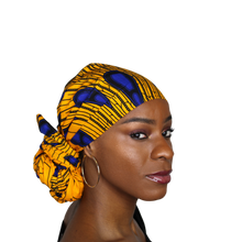 Load image into Gallery viewer, Ankara Headwrap and Scarf Dashiki African Print Kente (Yellow and Blue Peacock) - Jamgal