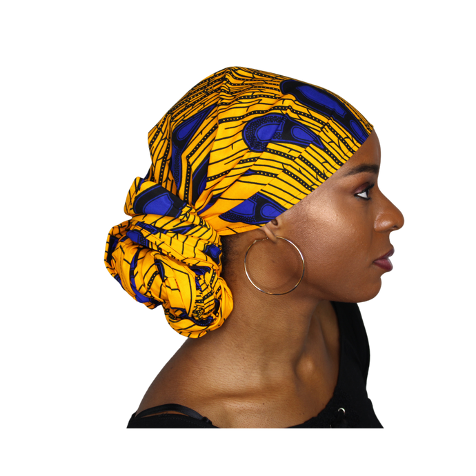 Ankara Headwrap and Scarf Dashiki African Print Kente (Yellow and Blue Peacock) - Jamgal