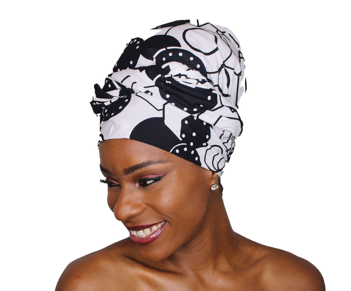 Ankara Headwrap and Scarf Dashiki African Print Kente (Black and White) - Jamgal