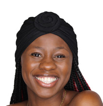 Load image into Gallery viewer, Pre-Tied Turban Headwrap Chemo Hat Multi Color Braided Protective Hairstyle Hairwrap (Black Knot) - Jamgal