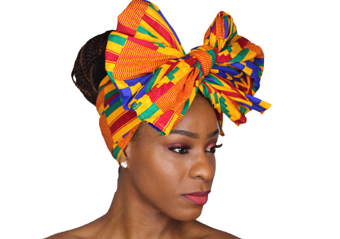 Ankara Headwrap and Scarf Dashiki African Print Kente (Blue Ade Kente) - Jamgal