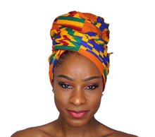 Load image into Gallery viewer, Ankara Headwrap and Scarf Dashiki African Print Kente (Blue Ade Kente) - Jamgal