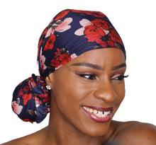 Load image into Gallery viewer, Head Wrap Soft Stretch Jersey Scarf Long Hair Turban Tie Headband HeadWrap for Women in Solid Colors by Jamgal (Red Floral) - Jamgal