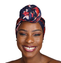 Load image into Gallery viewer, Head Wrap Soft Stretch Jersey Scarf Long Hair Turban Tie Headband HeadWrap for Women in Solid Colors by Jamgal (Red Floral) - Jamgal