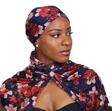 Load image into Gallery viewer, Head Wrap Soft Stretch Jersey Scarf Long Hair Turban Tie Headband HeadWrap for Women in Solid Colors by Jamgal (Red Floral) - Jamgal
