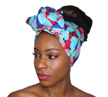 Load image into Gallery viewer, Ankara Headwrap and Scarf Dashiki African Print Kente (Blue, Pink Yellow) - Jamgal
