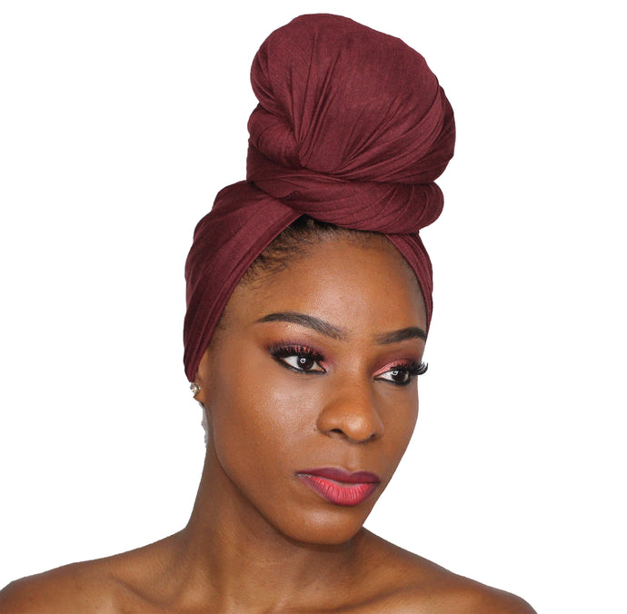 Turban Headwrap Scarf Head Tie Hijab-Stretch Jersey (Burgundy) - Jamgal