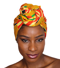 Load image into Gallery viewer, Ankara Headwrap and Scarf Dashiki African Print Kente (Yellow and Red) - Jamgal