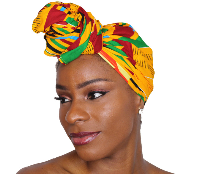 Ankara Headwrap and Scarf Dashiki African Print Kente (Yellow and Red) - Jamgal