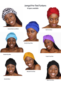 Pre-Tied Turban Headwrap Chemo Hat Multi Color Braided Protective Hairstyle Hairwrap (Black and White Braided) - Jamgal