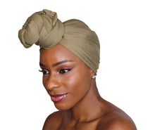 Load image into Gallery viewer, Head Wrap Soft Stretch Jersey Scarf Long Hair Turban Tie Headband HeadWrap for Women in Solid Colors by Jamgal (Olive) - Jamgal