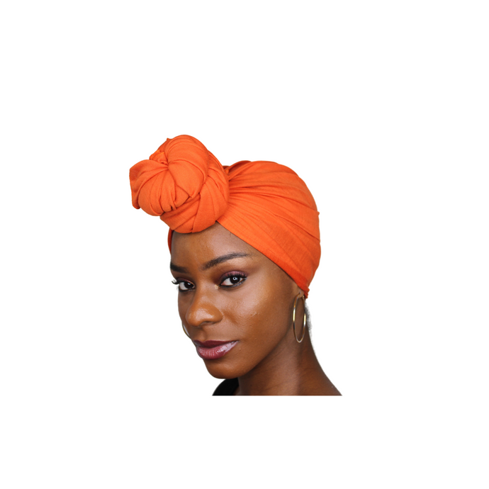 Head Wrap Soft Stretch Jersey Scarf Long Hair Turban Tie Headband HeadWrap for Women in Solid Colors by Jamgal (Orange) - Jamgal
