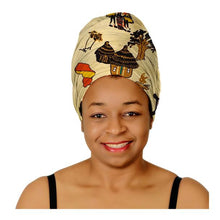 Load image into Gallery viewer, Ankara Headwrap and Scarf Dashiki African Print Kente (Beige African Village) - Jamgal