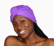 Load image into Gallery viewer, Pre-Tied Turban Headwrap Chemo Hat Multi Color Braided Protective Hairstyle Hairwrap (Purple Knot) - Jamgal