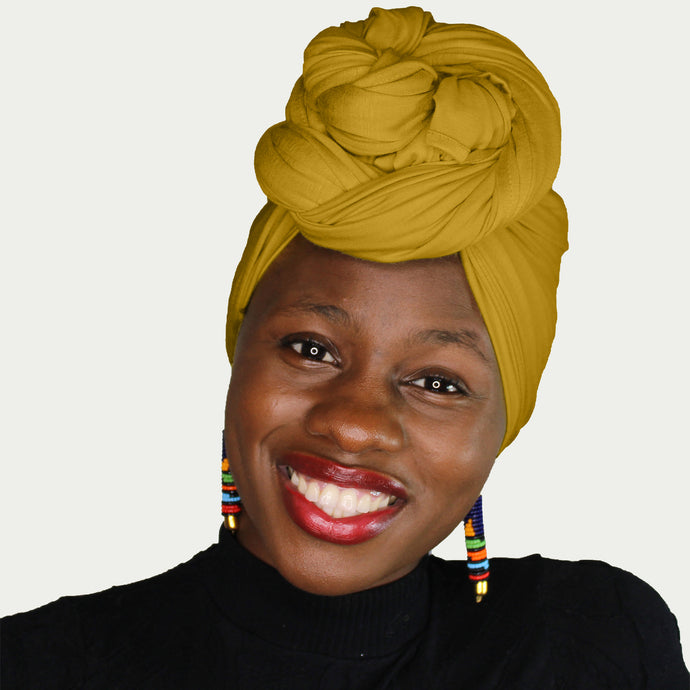Turban Headwrap Scarf Head Tie Hijab-Stretch Jersey(Mustard Yellow) - Jamgal