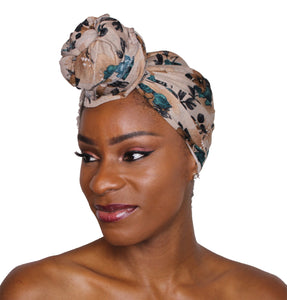 Head Wrap Soft Stretch Jersey Scarf Long Hair Turban Tie Headband HeadWrap for Women in Solid Colors by Jamgal (Tan and Green) - Jamgal