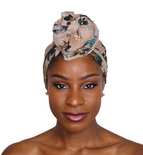 Load image into Gallery viewer, Head Wrap Soft Stretch Jersey Scarf Long Hair Turban Tie Headband HeadWrap for Women in Solid Colors by Jamgal (Tan and Green) - Jamgal