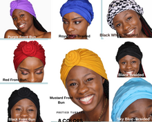 Load image into Gallery viewer, Pre-Tied Turban Headwrap Chemo Hat Multi Color Braided Protective Hairstyle Hairwrap (Red Knot) - Jamgal