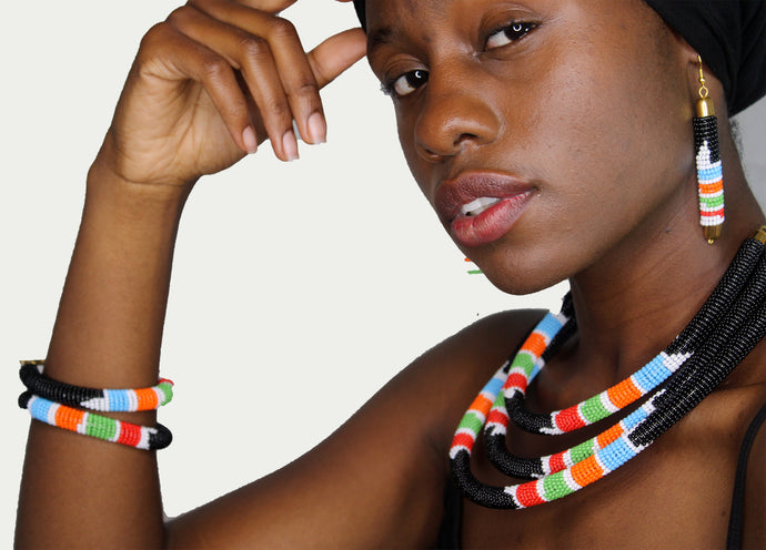 Handmade Maasai Beaded Necklace, Bracelets and Earrings Sets - Jamgal