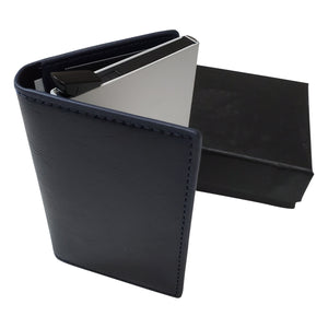 RFID Blocking Minimalist PU Leather Wallet with Slide Out Card Case Card Holder (Dark Blue) - Jamgal
