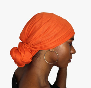 Head Wrap Soft Stretch Jersey Scarf Long Hair Turban Tie Headband HeadWrap for Women in Solid Colors by Jamgal (Orange) - Jamgal