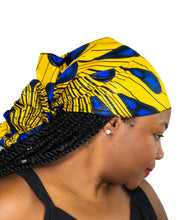 Load image into Gallery viewer, Ankara Headwrap and Scarf Dashiki African Print Kente (Yellow and Blue Peacock) - Jamgal