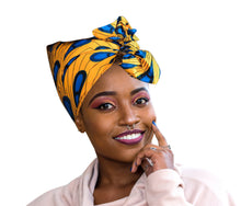 Load image into Gallery viewer, Ankara Headwrap and Scarf Dashiki African Print Kente (Yellow and Blue Peacock) - Jamgal