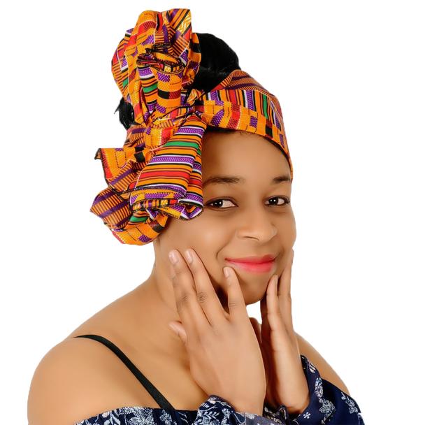 Ankara Headwrap and Scarf Dashiki African Print Kente (Purple, Green and Gold Kente) - Jamgal