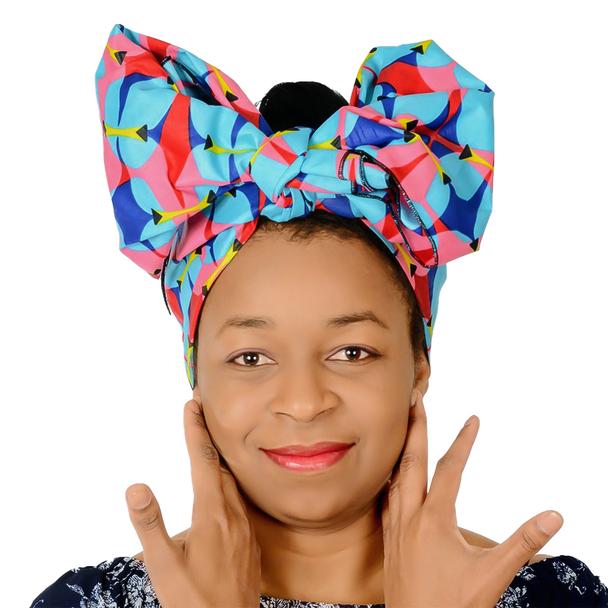 Ankara Headwrap and Scarf Dashiki African Print Kente (Blue, Pink Yellow) - Jamgal