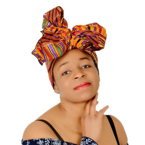 Ankara Headwrap and Scarf Dashiki African Print Kente (Purple, Green and Gold Kente) - Jamgal