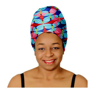 Ankara Headwrap and Scarf Dashiki African Print Kente (Blue, Pink Yellow) - Jamgal