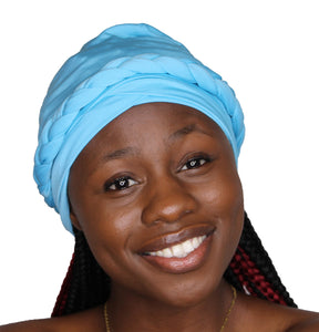 Pre-Tied Turban Headwrap Chemo Hat Multi Color Braided Protective Hairstyle Hairwrap (Sky Blue Braided) - Jamgal