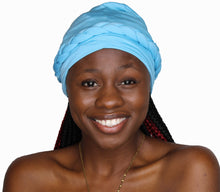 Load image into Gallery viewer, Pre-Tied Turban Headwrap Chemo Hat Multi Color Braided Protective Hairstyle Hairwrap (Sky Blue Braided) - Jamgal