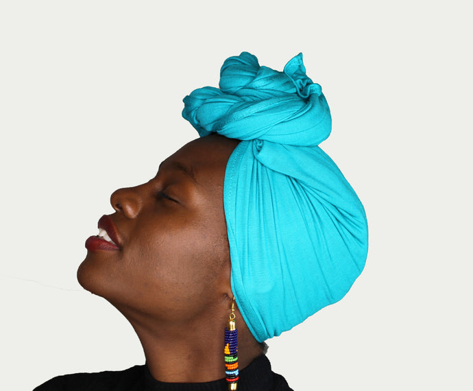 Turban Headwrap Scarf Head Tie Hijab-Stretch Jersey(Teal) - Jamgal